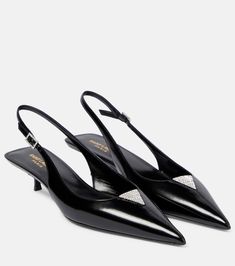 Cherish leather slingback pumps in black - Saint Laurent | Mytheresa Heel Pumps Outfit, Pumps Outfit, Spring Sunglasses, Shoes Heels Classy, Velvet Pumps, Mid Heels Pumps, Designer Pumps, Kitten Heel Pumps, Saint Laurent Shoes