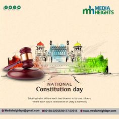 a poster for the national constitution day with a judge's gavel on it