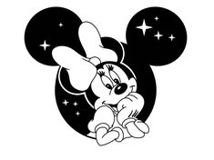 mickey mouse in black and white with stars on the side, looking up at the sky