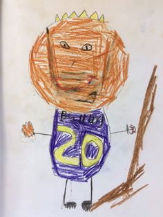 a child's drawing of a boy with the number twenty five on his shirt