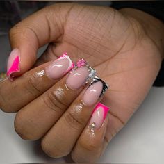 Cutesy Nails, Lil Quotes, Clear Glitter Nails, Feminine Era, Bday Nails, Sweet Nails, Medium Nails, Hard Nails, Duck Nails