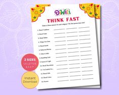 a printable poster with the words think fast on it