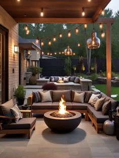 a fire pit sitting on top of a patio