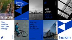 several different brochures with blue and black designs