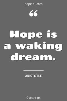 a quote that reads hope is a waking dream aristole on the grey background