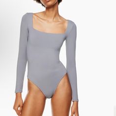 Rocky Grey Xs New With Tags Aritzia Bodysuit, Aritzia Contour, Contour Bodysuit, Blue Bodysuit, Grey Bodysuit, Square Neck Bodysuit, High Neck Sleeveless, Bodysuit Fashion, Latest T Shirt