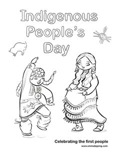 the indigenous people's day coloring page with two children dressed in native american clothing