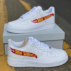 Painted Air Force 1, Shoe Artwork, Black Air Force 1, Shoe Painting, Hot Wheels Custom, Unique Sneakers, Air Force 1 Custom, Shoes Ideas, Custom Air Force 1