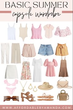 Colorful Capsule Wardrobe Summer, French Summer Style 2023, Summer Staples 2023, Summer In Europe Outfits Packing Lists, Old Money Capsule Wardrobe Summer, Summer Outfits 2023 Women, Cool Summer Outfits Women, Capsule Wardrobe 2023 Summer, Pink Summer Fits