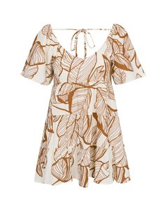 Featuring a brown tropical print set on a white cotton fabrication, this top is sure to keep you looking fab and feeling comfy all season long. The tiered design coupled with the loose short sleeves creates a flowy and beautifully feminine silhouette. With an open back and adjustable neck ties, this versatile tunic transitions from Saturday night to Sunday morning with ease!  Whether you wear this dress around town or to brunch with the girls, you're guaranteed to look and feel like a bohemian queen! Quality: 100% Cotton Care Instructions: Hand wash cold or dry clean. Air dry flat on a hanger or tumble dry on low heat. Printed Brown Tops For Vacation, Brown Printed Tops For Vacation, Summer Tiered Tops For Vacation, Casual Tiered Tops For The Beach, Casual Tiered Tops For Vacation, Brown Floral Print Tops For Beach, You Look Fab, Feminine Silhouette, Neck Ties