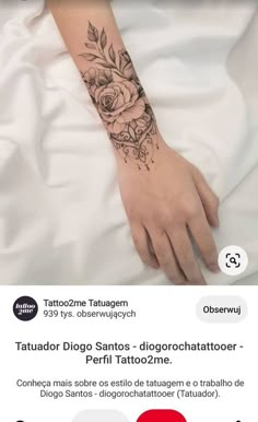 a woman's arm with flowers on it and the caption below reads tattoome tagtagen