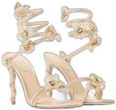 Satin Sandals, Rene Caovilla, Floral Applique, Crystal Embellishment, Calf Leather, Stiletto Heels, Open Toe, Fashion Branding, Satin