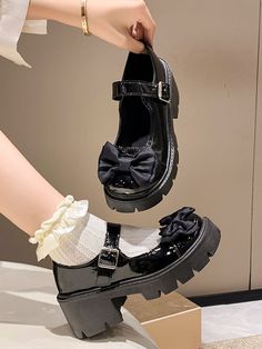 Black  Collar     Embellished   Women Shoes Platform Shoes Cute, Black Cute Shoes, Cute Shoes Cheap, Shoes For Women Formal, Cute Shoes Black, Shoes Front View, Formal Shoes Women, Cute Black Shoes, Maryjane Shoe