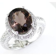 Royal 14K White Gold Smoky Quartz & Diamond Ring - 5.07 Carat Total Gem Weight Smokey Topaz Ring, Smokey Topaz, Royal Jewelry, Rings Cool, Topaz Ring, Round Cut Diamond, Smoky Quartz, Solitaire Ring, 3d Design