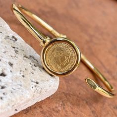 14KT Yellow Gold Matte Replica Roman Coin Open Bangle Bracelet – LSJ Coin Gold Bracelet, Luxury Vintage Round Bracelets, Coin Bracelet Gold, Gold Coin Bracelet, Gold Coin Jewelry, 14kt Gold Jewelry, Coin Jewellery, Gold Coin Ring, Golden Coins