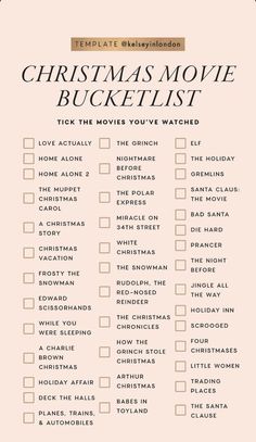 the christmas movie bucket list is shown