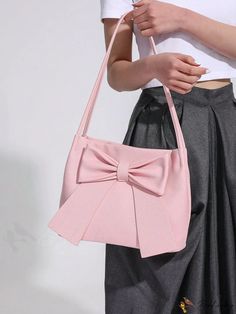 BirdinBag - Stylish PU Bucket Bag with Litchi Embossed Texture and Bow Decoration Elegant School Pouch Bag, Elegant Pink Shoulder Bag With Single Handle, Elegant Pink Shoulder Bag For School, Elegant Pink Single Handle Shoulder Bag, Pink Large Capacity Clutch Shoulder Bag, Feminine Satchel Shoulder Bag As Gift, Feminine Pouch Bag For Daily Use, Feminine Daily Use Pouch Bag, Word Wrap