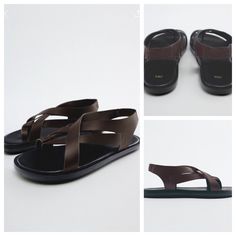 6½ Toe Post Flat Leather Sandals Brown 1/1618/910/100 Size 37 New Casual Slingback Sandals With Leather Lining, Casual Brown Slingback Sandals With Leather Lining, Casual T-strap Sandals With Leather Lining For Spring, Zara Leather Ankle Strap Slingback Sandals, Zara Leather Slingback Sandals For Spring, Modern Brown Flat Sandals, Leather Flat Slingback Sandals For Vacation, Zara Leather Open Toe Slingback Sandals, Zara Open Toe Leather Sandals