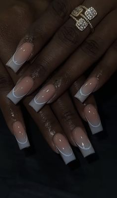 Grey Nails Inspo Aesthetic, Medium Length Nails Acrylic Designs, Basic Baddie Nails Square, Gray Nail Inspo Acrylic, Short Grey Nails Ideas, Long Square French Tip Acrylic Nails, Simple Christmas Nails Acrylic Square, Short Grey Acrylic Nails, Short Square Acrylic Nails Summer 2024