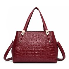 Color: Burgundy Trendy Tote Shoulder Bag With Crocodile Pattern, Crocodile Pattern Tote Shoulder Bag For Errands, Trendy Crocodile Pattern Tote Shoulder Bag, Crocodile Pattern Tote Shoulder Bag For Shopping, Daily Use Crocodile Pattern Tote Bag, Crocodile Pattern Tote Bag For Daily Use, Chic Crocodile Pattern Shoulder Bag For Shopping, Trendy Tote Bag With Crocodile Pattern, Trendy Crocodile Pattern Tote Bag