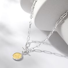 Ross-Simons - Italian Silver, Gold Over Replica Bumblebee Lira Coin Paper Clip Link Toggle Necklace. 18". From Italy, this replica lira coin necklace features a sweet bumblebee with the words "Repubblica Italiana" around the border. The perfect way to pay homage to Italian culture! Finely crafted in polished sterling silver and textured 18kt yellow gold over sterling silver. Suspends from an on-trend paper clip link chain. Toggle clasp, two-tone sterling silver replica bumblebee lira coin neckla Toggle Necklace, Italian Culture, Coin Necklace, Toggle Clasp, Paper Clip, Bumble Bee, Link Chain, Silver Gold, Two Tone