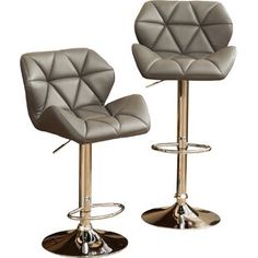 two gray leatherette bar stools with chrome steel base