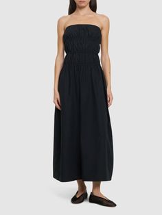 Connor strapless cotton midi dress - Designers Remix - Women | Luisaviaroma Black Bandeau Midi Dress For Summer, Black Cotton Strapless Dress, Black Strapless Cotton Dress, Ss 2024, Cotton Midi Dress, Sport Dress, Flat Espadrilles, Shearling Jacket, Black Midi Dress