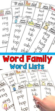 the word family worksheet is filled with words and pictures to help kids learn how to