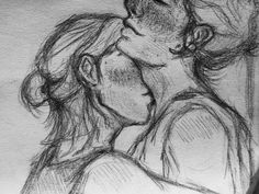 a drawing of two people kissing each other