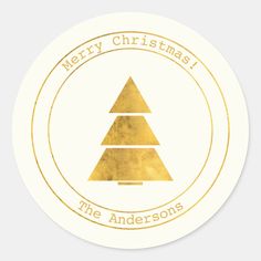 merry christmas from the andersons round sticker with gold foil stamping on white background