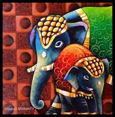 an image of two elephants that are painted