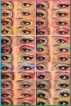 #eyes #eyemakeup #eyeliner #ideas #eyelinertutorials Fun Graphic Liner Makeup, Colored Eyeliner Ideas, Fun Graphic Eyeliner, Experimental Makeup Looks, Fun Makeup Ideas Colorful Easy, Rave Glitter Makeup, Subtle Graphic Liner, Funky Eyeliner Looks, Doja Cat Concert Outfit Ideas