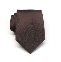 "This tie is made of 100% silk, 3.25\" wide at it's widest point and 58\" long - standard length and width. Hand rolled and sewn by hand." Fitted Elegant Brown Neckwear, Elegant Fitted Brown Neckwear, Fitted Brown Neckwear For Formal Occasions, Patterned Fitted Ties For Business, Patterned Standard Tie For Formal Occasions, Elegant Brown Tie, Elegant Patterned Standard Tie, Semi-formal Standard Tie With Paisley Print, Brown Standard Tie