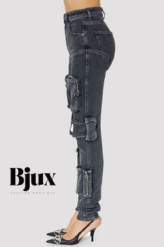 Bjux - Premium Solid Patchwork High-Waist Skinny Denim Jeans for Every Occasion Denim Style Casual, Polished Casual, Stretch Denim Pants, Jeans Fabric, Distressed Denim Jeans, Denim Pant, High Jeans, Stretch Jeans, Distressed Denim