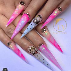 Simple Stiletto Nails, Blue Bling Nails, Blue Stiletto Nails, Pink Stiletto Nails, Stiletto Nails Short, Stiletto Nail Art, Nail Designs Valentines, Stiletto Nails Designs