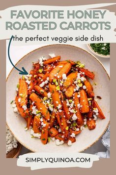 a bowl filled with carrots and onions next to other foods on top of a table