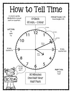 telling time worksheet for students to practice telling time on the hour and half past