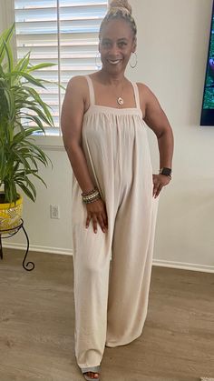 Women's Casual Loose Sleeveless Jumpsuit Spaghetti Strap Backless Wide Leg Full Legnth Rompers One Piece Outfits I'm 5'4 160 (Small) roomy fit  Pics coming soon Model on pic is 5'5 34x24x 35 97% Polyester  3% Spandex Solid Color Jumpsuits And Rompers For Summer Lounging, Solid Jumpsuits And Rompers For Summer Lounging, Casual Sleeveless Jumpsuits And Rompers For Lounging, Summer Sleeveless Jumpsuits And Rompers For Loungewear, Sleeveless Summer Jumpsuits And Rompers For Lounging, Casual Strapless Jumpsuit For Summer Loungewear, Solid Sleeveless Jumpsuit For Lounging, Sleeveless Jumpsuits And Rompers For Lounging, Sleeveless Beige Jumpsuits And Rompers For Summer