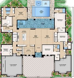 the floor plan for this house is very large and has an outdoor pool in it