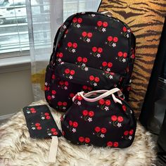 Brand New Cherry Design, Design Backpack, Backpack Lunch Bag, Designer Backpacks, Lunch Bag, Pencil Case, Black Red, Kids Shop, Cherry