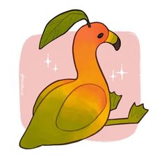 an orange bird sitting on top of a green leaf