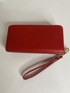 Women's Red Double Compartment Card Coin Wristlet Purse Zip-Around Wallet  | eBay Trendy Red Wallet With Cell Phone Pocket, Red Wallet With Wrist Strap For Daily Use, Red Wristlet With Zipper For Daily Use, Wristlet Purse, Clothing Boutique, Vibrant Red, Leather Material, Credit Cards, Pattern Making