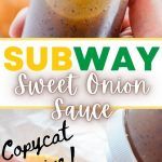 a person holding up a drink with the words subway sweet onion sauce on it