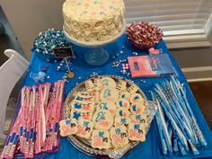 a table topped with cake and dessert items