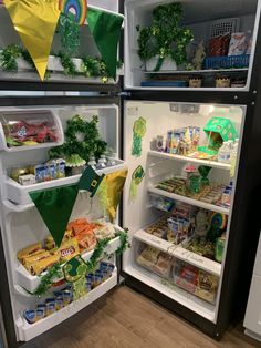 two refrigerators filled with different types of food