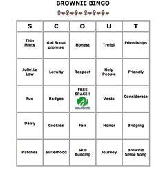 the brownie bingo game is shown with words and pictures for each player to use