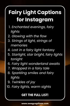 a black and white photo with text that says fairy light captions for instagram