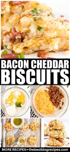 bacon cheddar biscuits recipe collage with images in the bottom and bottom right