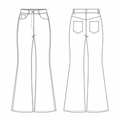 Pant Illustration Fashion Sketches, Denim Technical Drawing, Denim Flat Sketch, Jeans Flat Sketch, Pants Sketch