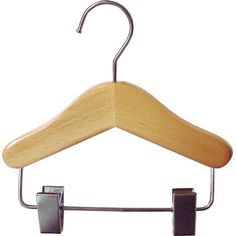 a wooden hanger with two clips attached to it